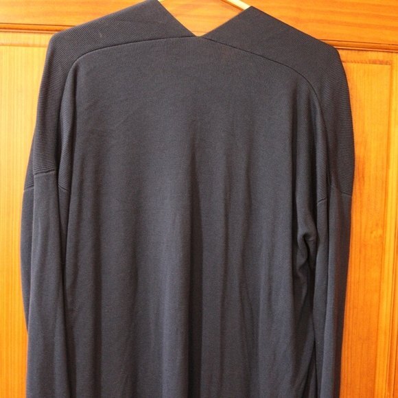 Eileen Fisher Blue Ribbed Cardigan Long Line Belted Sweater Med Tencel - Picture 7 of 10